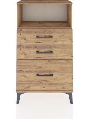 Arges Komodin Tek Raflı 3 Çekmeceli 60X30X106 Çam-Çam