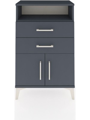 Arges Komodin Tek Raflı 2 Çekmeceli 2 Kapaklı 60X30X96 Antrasit-Antrasit