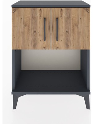 Arges Komodin 2 Raflı 2 Kapaklı 60X30X80 Antrasit-Çam