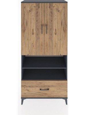 Hyperion Dolap 5 Raflı Tek Çekmeceli 2 Kapaklı 88X44X195 Antrasit-Çam