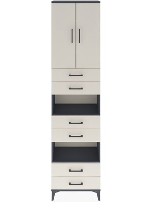 Arges Dolap 5 Raflı 6 Çekmeceli 2 Kapaklı 60X30X243 Antrasit-Aytaşı