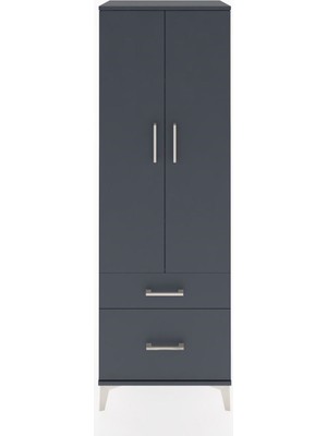 Hyperion Dolap 4 Raflı 2 Çekmeceli 2 Kapaklı 60X44X182 Antrasit-Antrasit