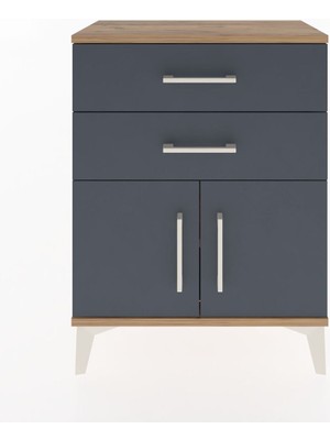 Arges Komodin Tek Raflı 2 Çekmeceli 2 Kapaklı 60X30X80 Çam-Antrasit