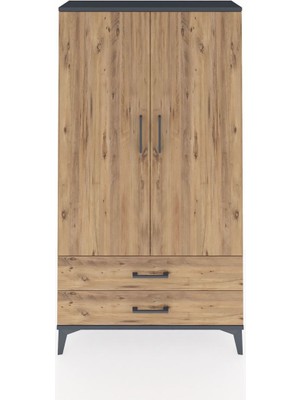 Arges Dolap 2 Raflı 2 Çekmeceli Tek Askılı 88X30X163 Antrasit-Çam