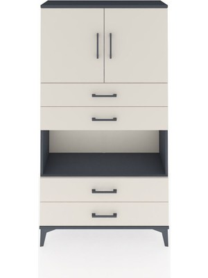 Arges Dolap 3 Raflı 4 Çekmeceli 2 Kapaklı 88X30X163 Antrasit-Aytaşı