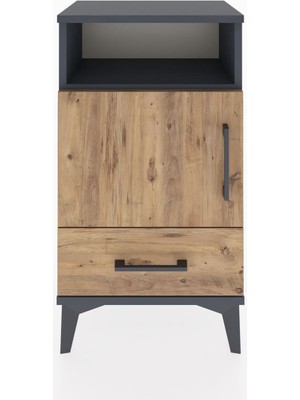 Arges Komodin 3 Raflı Tek Kapaklı 44X30X80 Antrasit-Çam