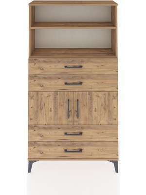 Arges Dolap 3 Raflı 4 Çekmeceli 2 Kapaklı 88X30X163 Çam-Çam