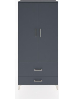Hyperion Dolap 4 Raflı 2 Çekmeceli 2 Kapaklı 88X44X195 Antrasit-Antrasit