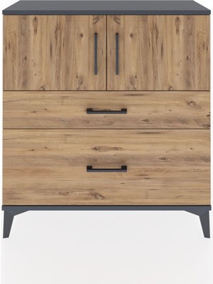 Arges Şifonyer 2 Raflı 2 Çekmeceli 2 Kapaklı 88X30X96 Antrasit-Çam