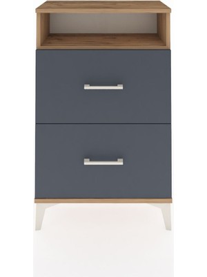 Arges Komodin Tek Raflı 2 Çekmeceli 60X30X96 Çam-Antrasit