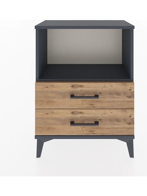 Arges Komodin Tek Raflı 2 Çekmeceli 60X30X80 Antrasit-Çam