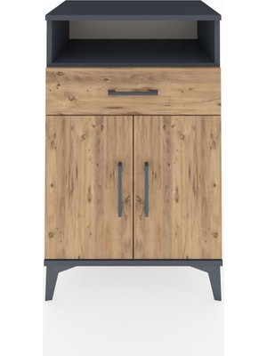 Hyperion Komodin 2 Raflı Tek Çekmeceli 2 Kapaklı 60X44X96 Antrasit-Çam