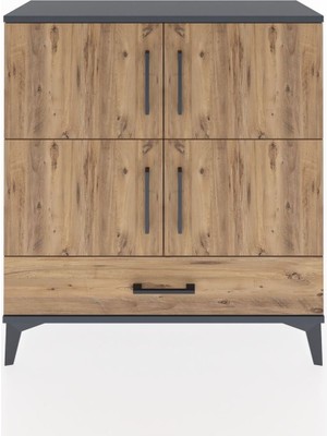 Arges Şifonyer 4 Raflı Tek Çekmeceli 4 Kapaklı 88X30X96 Antrasit-Çam