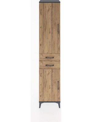 Hyperion Dolap 4 Raflı 2 Çekmeceli 2 Kapaklı 44X44X221 Antrasit-Çam