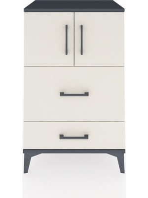Hyperion Komodin Tek Raflı 2 Çekmeceli 2 Kapaklı 60X44X96 Antrasit-Aytaşı