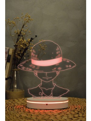3D Luffy Gece Lambası, Dekoratif, Beyaz, Çocuk Odası Aydınlatması