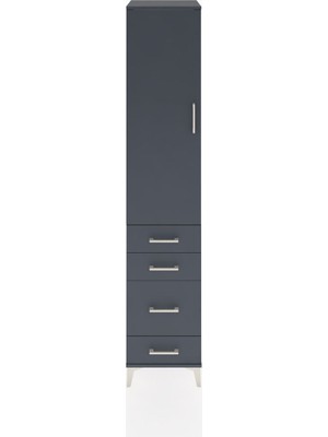 Hyperion Dolap 3 Raflı 4 Çekmeceli Tek Kapaklı 44X44X221 Antrasit-Antrasit