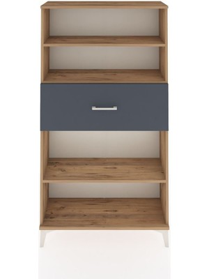 Arges Dolap 3 Raflı Tek Çekmeceli 88X30X163 Çam-Antrasit