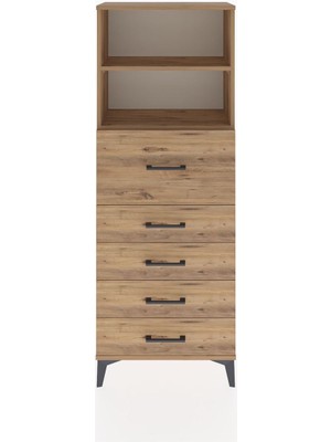 Arges Dolap 2 Raflı 5 Çekmeceli 60X30X163 Çam-Çam