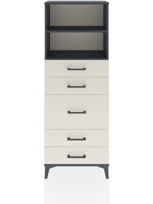 Arges Dolap 2 Raflı 5 Çekmeceli 60X30X163 Antrasit-Aytaşı