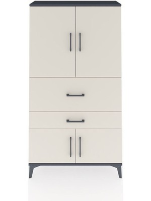 Arges Dolap 3 Raflı 2 Çekmeceli 4 Kapaklı 88X30X163 Antrasit-Aytaşı
