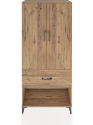 Hyperion Dolap 4 Raflı Tek Çekmeceli 2 Kapaklı 88X44X195 Çam-Çam