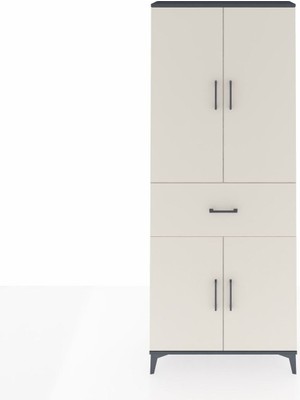 Arges Dolap 4 Raflı Tek Çekmeceli 4 Kapaklı 88X30X221 Antrasit-Aytaşı