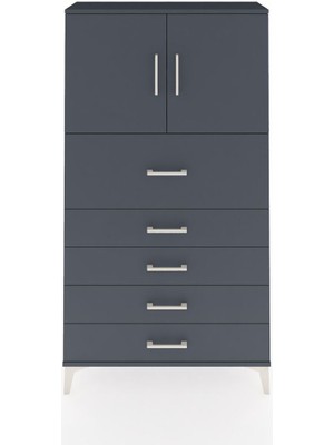 Arges Dolap 2 Raflı 5 Çekmeceli 2 Kapaklı 88X30X163 Antrasit-Antrasit