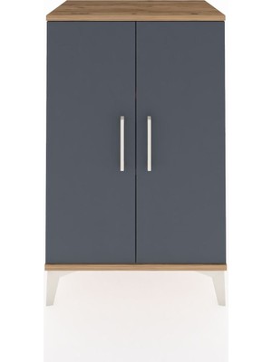Hyperion Komodin 2 Raflı 2 Kapaklı 60X44X96 Çam-Antrasit