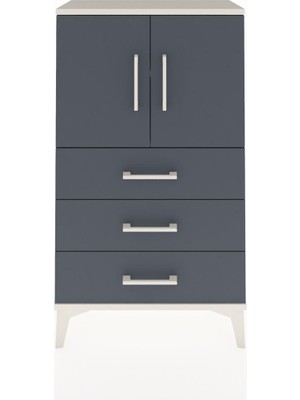 Arges Komodin 2 Raflı 3 Çekmeceli 2 Kapaklı 60X30X106 Aytaşı-Antrasit
