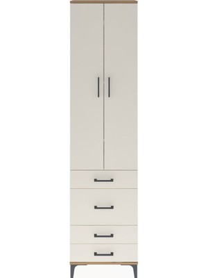 Arges Dolap 4 Raflı 4 Çekmeceli 2 Kapaklı 60X30X243 Çam-Aytaşı