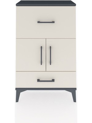 Arges Komodin Tek Raflı 2 Çekmeceli 2 Kapaklı 60X30X96 Antrasit-Aytaşı