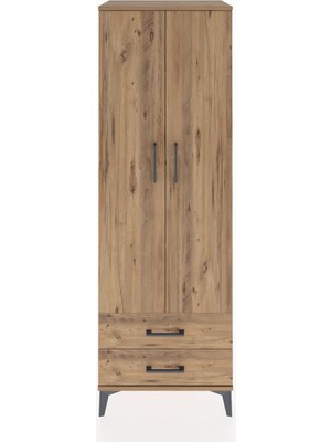 Hyperion Dolap 4 Raflı 2 Çekmeceli 2 Kapaklı 60X44X182 Çam-Çam
