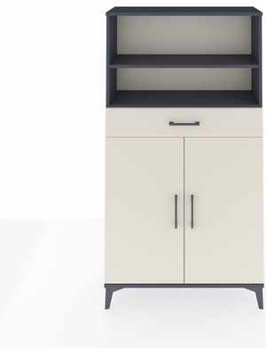 Arges Dolap 3 Raflı Tek Çekmeceli 2 Kapaklı 88X30X163 Antrasit-Aytaşı