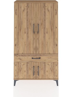 Arges Dolap 3 Raflı Tek Çekmeceli 4 Kapaklı 88X30X163 Çam-Çam