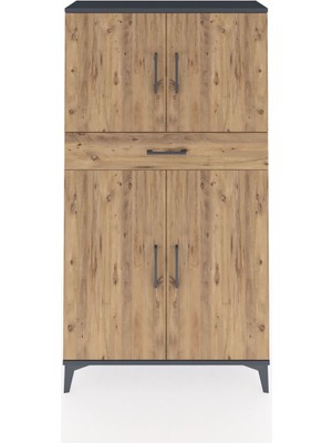 Arges Dolap 3 Raflı Tek Çekmeceli 4 Kapaklı 88X30X163 Antrasit-Çam