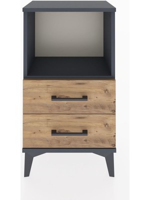 Arges Komodin Tek Raflı 2 Çekmeceli 44X30X80 Antrasit-Çam