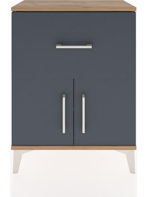 Arges Komodin Tek Raflı Tek Çekmeceli 2 Kapaklı 60X30X80 Çam-Antrasit