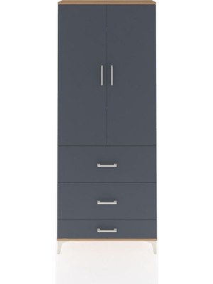 Arges Dolap 3 Raflı 3 Çekmeceli 2 Kapaklı 88X30X221 Çam-Antrasit