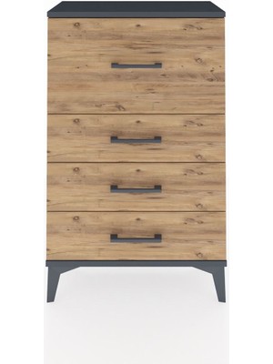 Arges Komodin 4 Çekmeceli 60X30X96 Antrasit-Çam