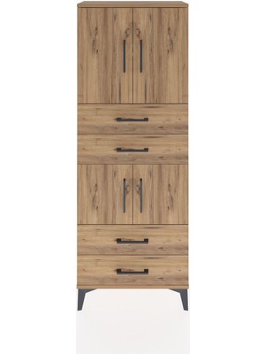 Arges Dolap 3 Raflı 4 Çekmeceli 4 Kapaklı 60X30X163 Çam-Çam