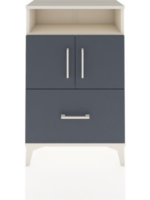 Arges Komodin 2 Raflı Tek Çekmeceli 2 Kapaklı 60X30X96 Aytaşı-Antrasit