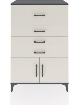 Hyperion Dolap 4 Çekmeceli 2 Kapaklı 88X44X134 Antrasit-Aytaşı