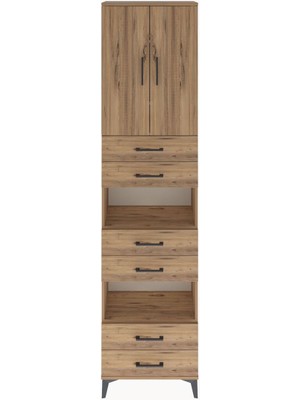 Arges Dolap 5 Raflı 6 Çekmeceli 2 Kapaklı 60X30X243 Çam-Çam