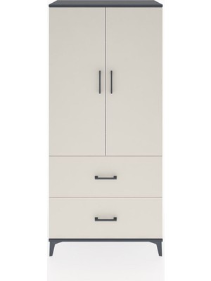 Hyperion Dolap 2 Raflı 2 Çekmeceli 2 Kapaklı 88X44X195 Antrasit-Aytaşı