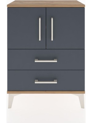 Arges Komodin 2 Raflı 2 Çekmeceli 2 Kapaklı 60X30X80 Çam-Antrasit