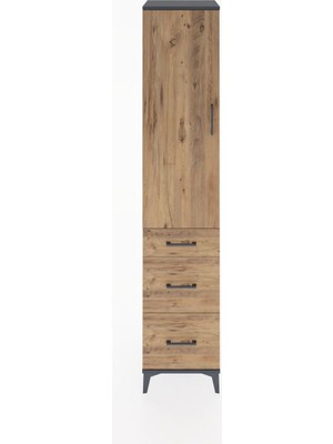 Hyperion Dolap 2 Raflı 3 Çekmeceli Tek Askılı 44X44X221 Antrasit-Çam