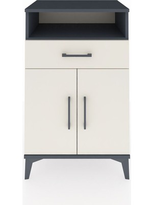 Hyperion Komodin 2 Raflı Tek Çekmeceli 2 Kapaklı 60X44X96 Antrasit-Aytaşı