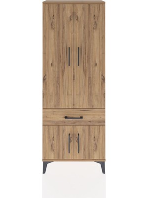 Arges Dolap 3 Raflı Tek Çekmeceli 4 Kapaklı 60X30X163 Çam-Çam