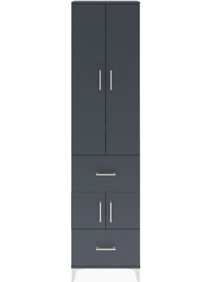 Arges Dolap 5 Raflı 2 Çekmeceli 4 Kapaklı 60X30X243 Antrasit-Antrasit